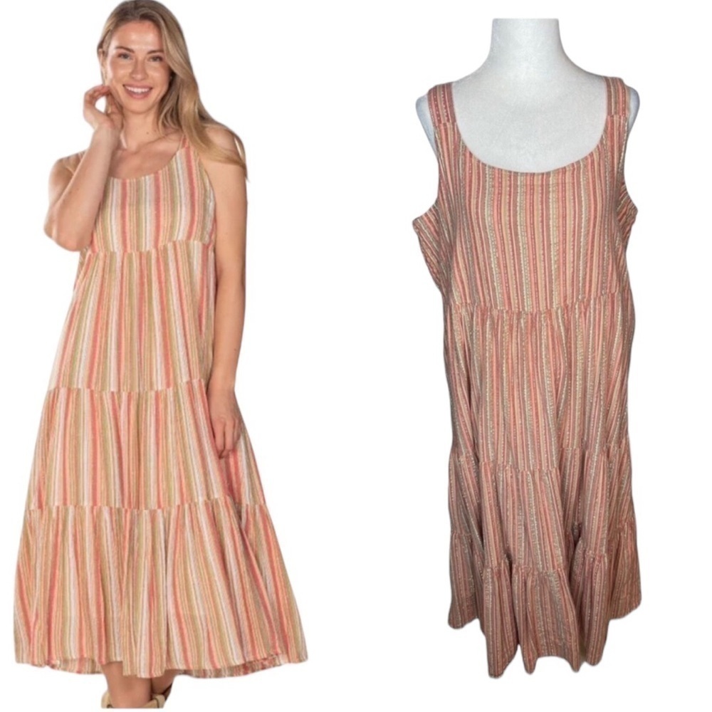 Linda Anderson Summer Dress Multi Striped Tier Tank Lined strapless, Size XXL